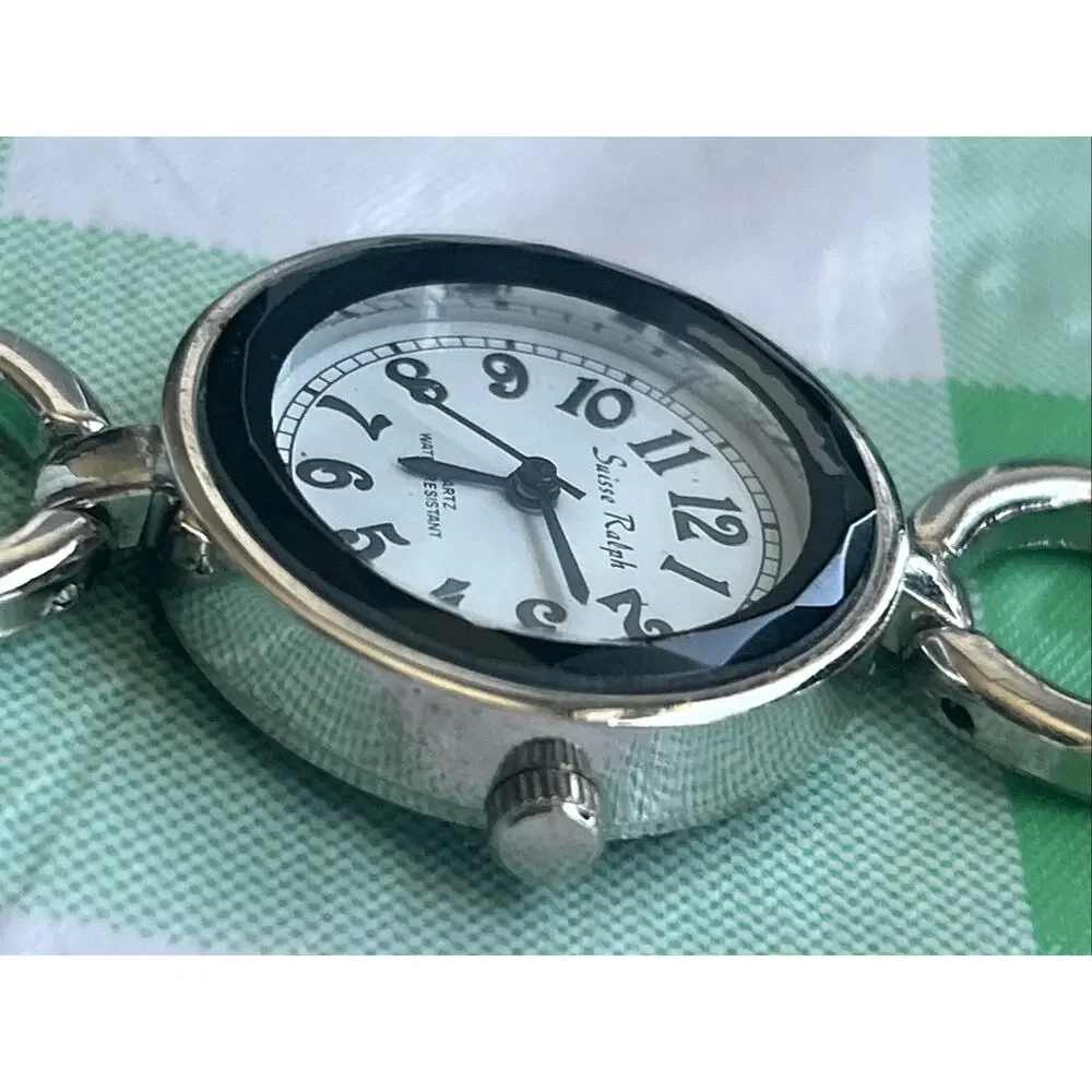 Swisse Ralph White Dial Black Bezel Silver Tone Women’s Quartz Watch